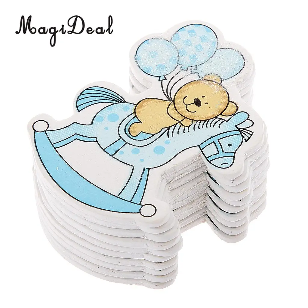 MagiDeal Novelty 10Pcs Wooden Pink/ Blue Horse Carriage Embellishments Card Making Baby Shower Children's Day DIY Craft Favor