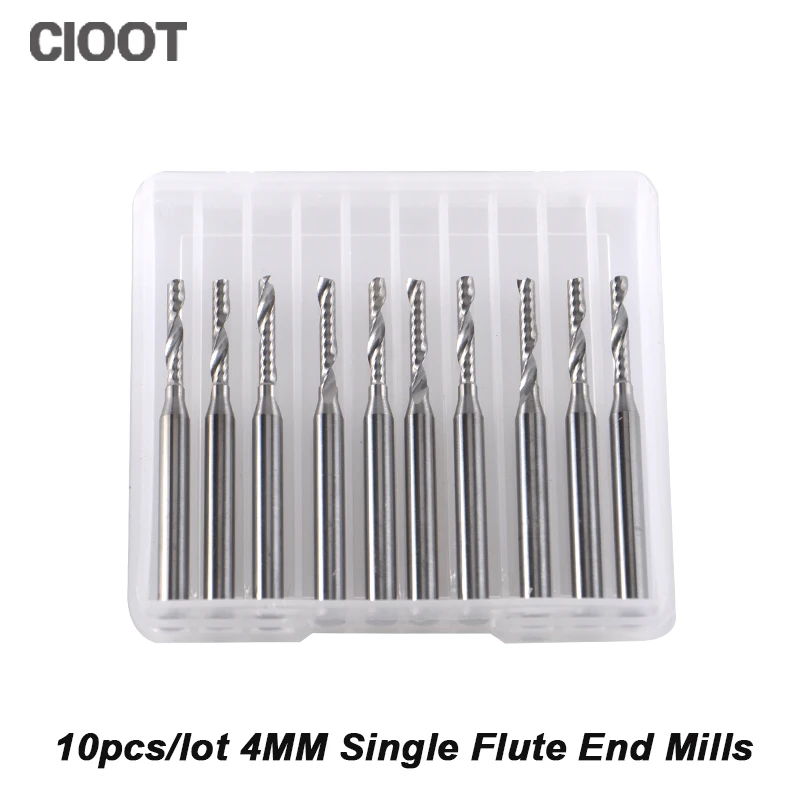 Cloot 10pcs/lot 4MM One Flute Spiral End Mill CNC Router Bits Tools