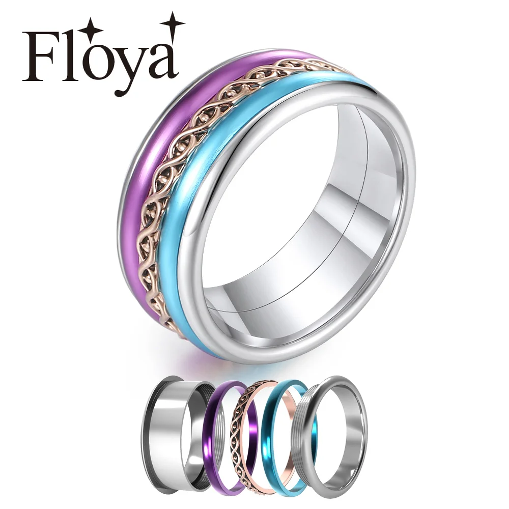

Floya 8mm width Band Rings Femme Bijoux Arctic Symphony Purple Multi Colorful Combination Ring Free Box