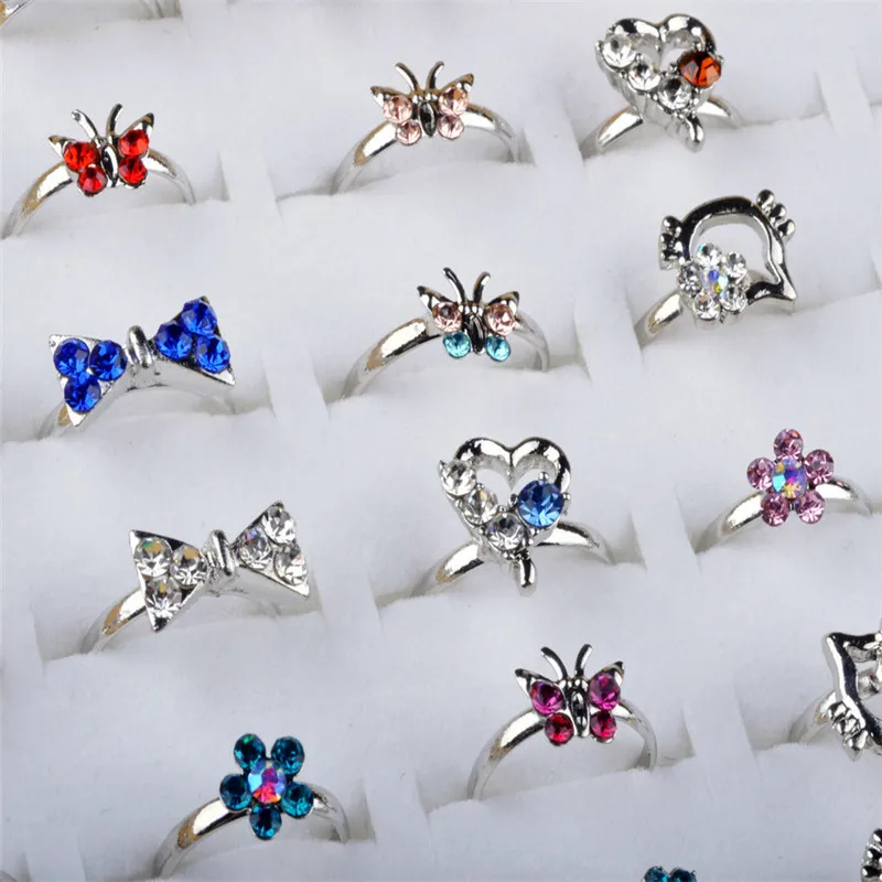 New Fashion 10Pcs/Set Crystal Flower Butterfly Rings Silver Plated