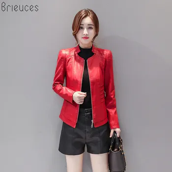 

Brieuces Brand Motorcycle PU Leather Jacket Women Winter And Autumn New Fashion Coat 4 Color Zipper Outerwear jacket New Coat