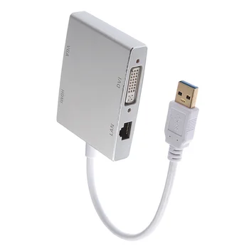 

USB 3.0 to DVI VGA HDMI HDTV External Graphics Card & LAN Ethernet RJ45 100Mbps Adapter 4 in 1 Multiplicate Function Sliver