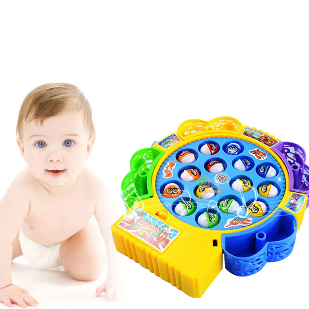 

Fishing Game Toy Set Music Rotating Board 4 Fishing Poles Game for Children Random Color @ZJF