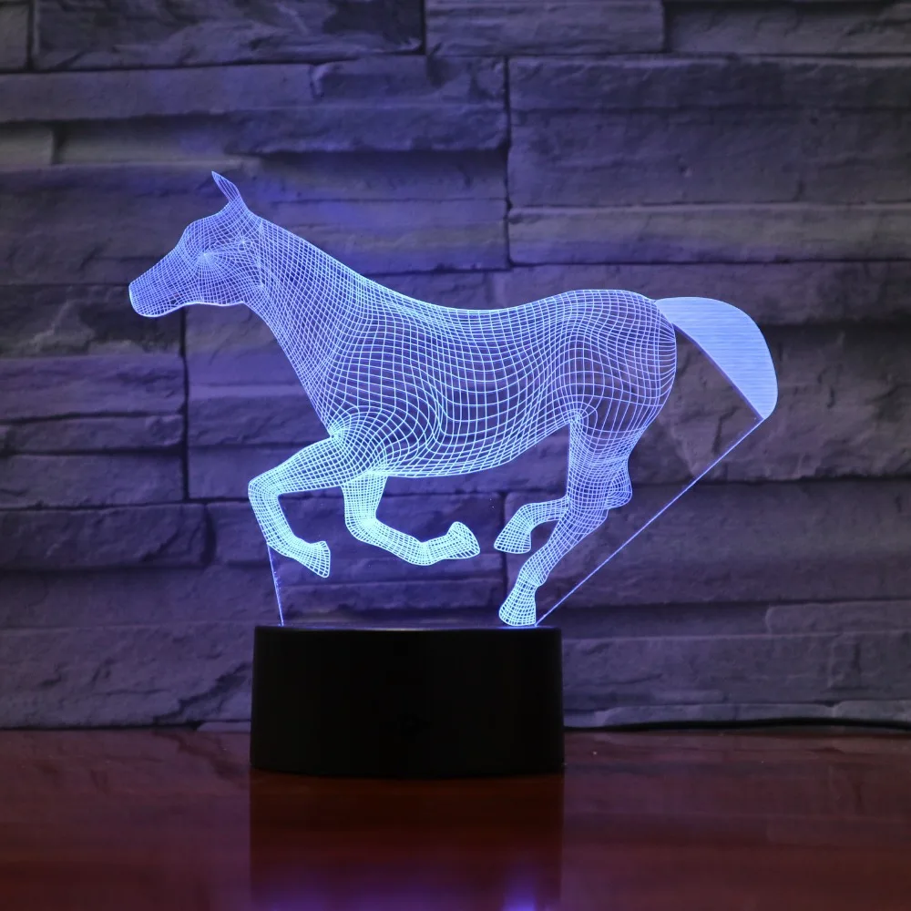 Светодиодная прекрасная креативная Ночная лампа высокого качества, акриловые 3D беговые конные огни, ночная лампа для детской спальни, настольная лампа с USB GX750