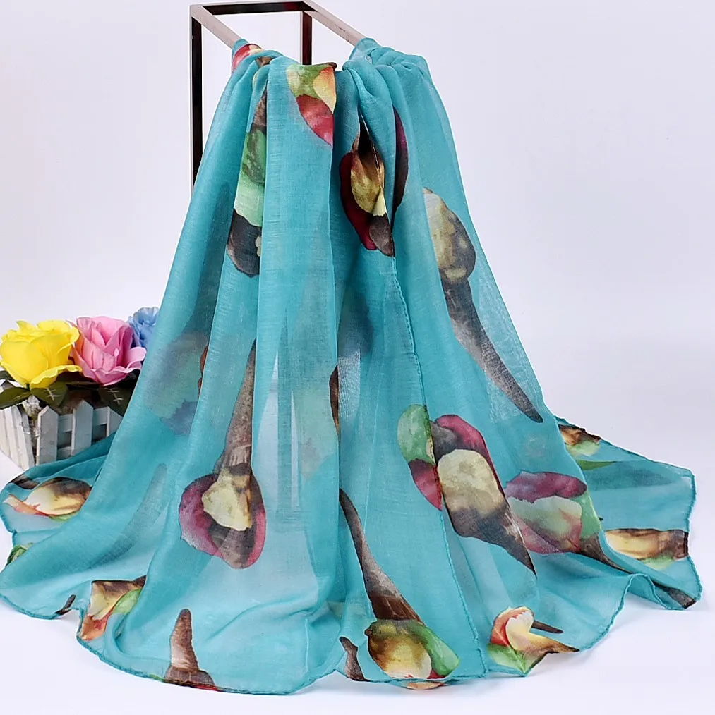 

Cotton Floral Bird Printed Elegant Scarf Women Long Scarf Warm Wrap Shawl Female Fashion Design Charming Bufanda Mujer