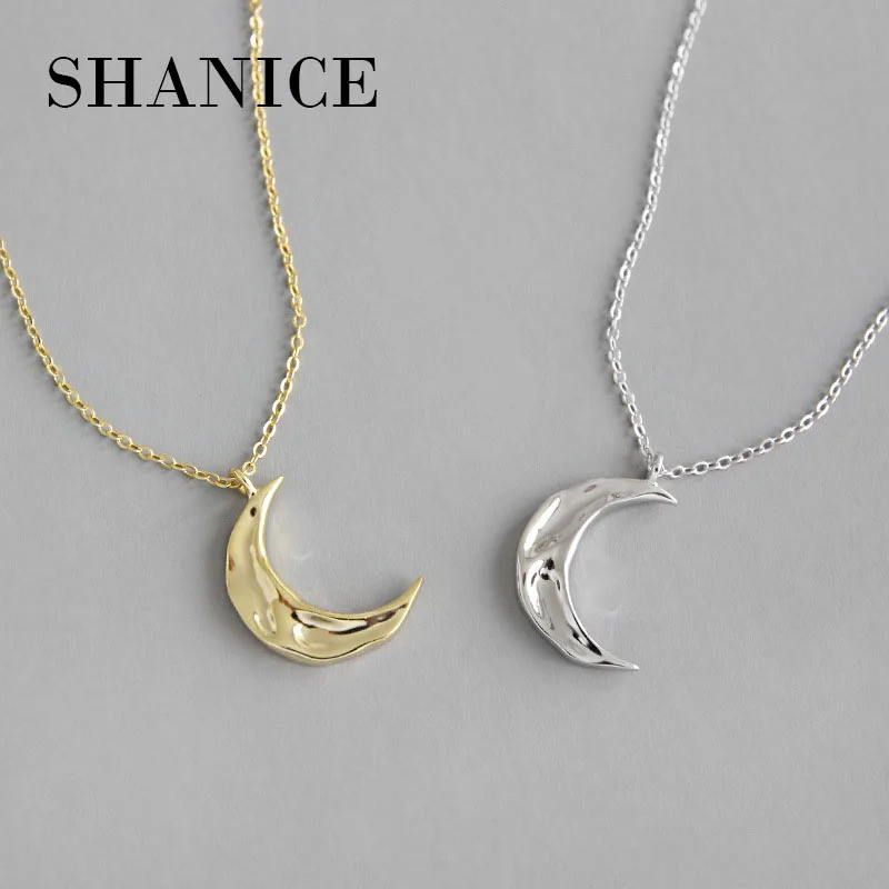 

SHANICE Korean S925 sterling silver necklace INS minimalist irregular concave surface moon pendant clavicle women chocker gift