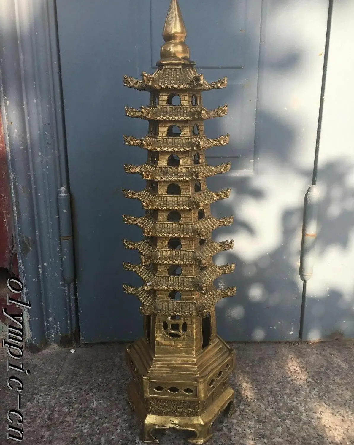 

23'' classical Brass carved dragon eave buddhism nine layers pagoda stupa