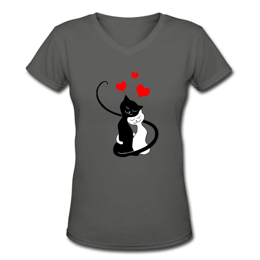 Euro Taille Chat Noir Et Blanc Chat T Chemises Femmes V Cou