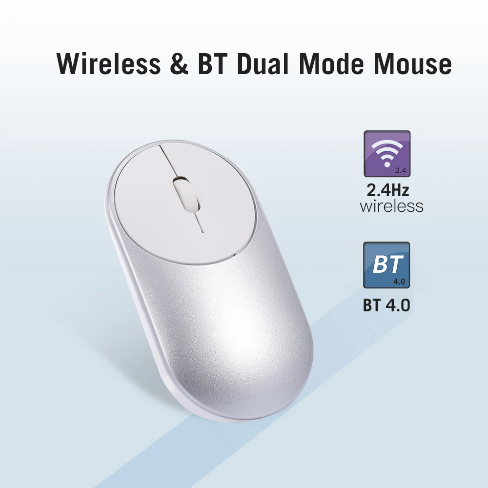 BT беспроводная мышь, двойной режим, тонкая Бесшумная беззвучная мышь с BT4.0 и 2,4G, беспроводная usb-мышь для компьютера, ПК, ноутбука, настольного компьютера