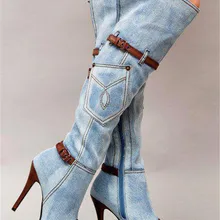 Для женщин сексуальный uinque острый носок длиной до колена в ковбойском стиле, на тонком каблуке, высокий каблук странный стиль каблука тонкий длинный высокий каблук сапоги