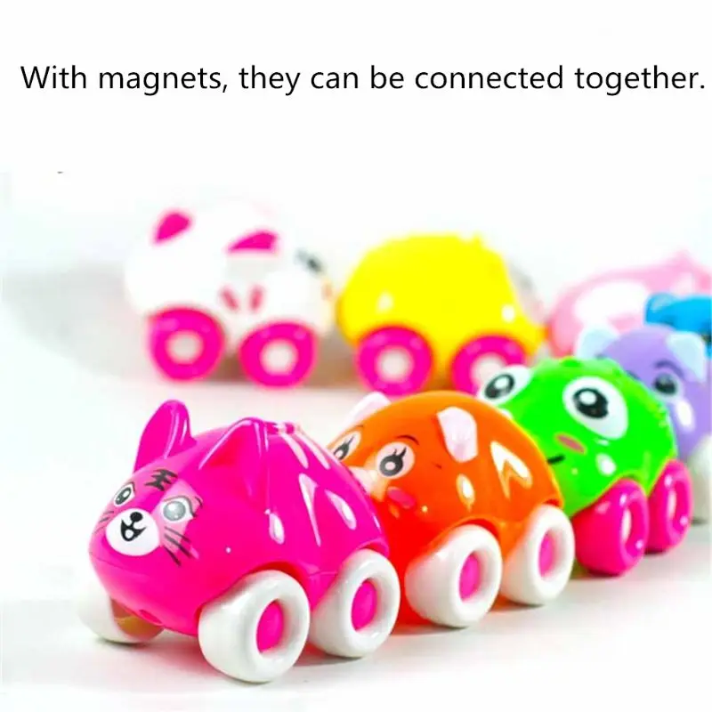 New Product Cartoon 6pcs Magnetic Cute Animal Car Toys Connected Head To Tail Like A Train Baby Kids Toy