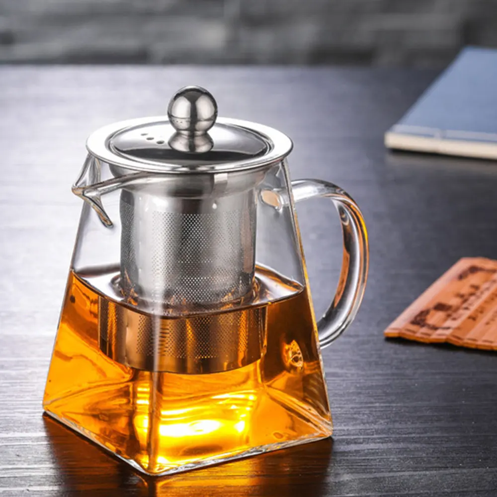 3 размера Хороший ясный боросиликатный стеклянный чайник с 304 нержавеющим стальным ситечком для заваривания тепла кофе Sqaure чайник Набор инструментов чайник