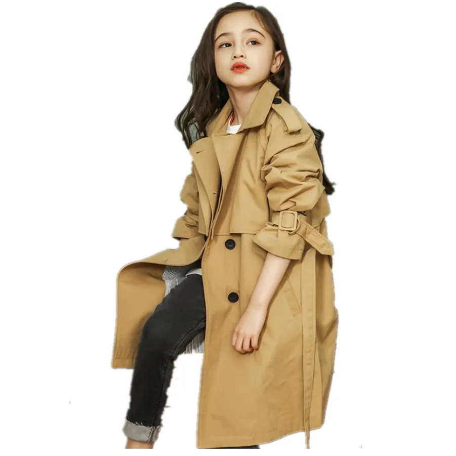 

2019 Spring Fashion New Girl Jacket Windbreaker Baby Kids Long Trench Double-breasted Overcoat Khaki Red Outwear Y510 With Belt