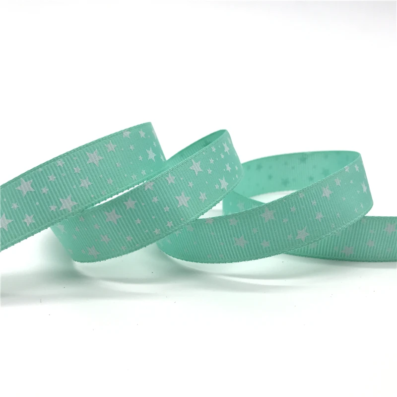 5 ярдов/партия 5/8 ''(15 мм) Cyan печать Звезда Grosgrain лента бант для волос Вечеринка