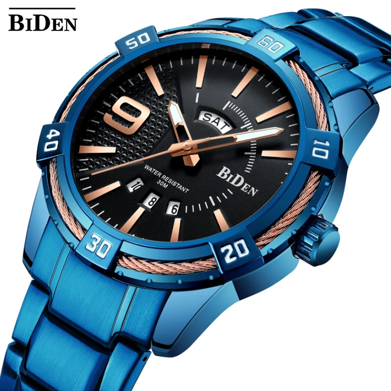

BIDEN Brand Men Sports Army Military Watches Men's Quartz Analog Clock Male 30M Waterproof Watch Steel Strap Casual Watch