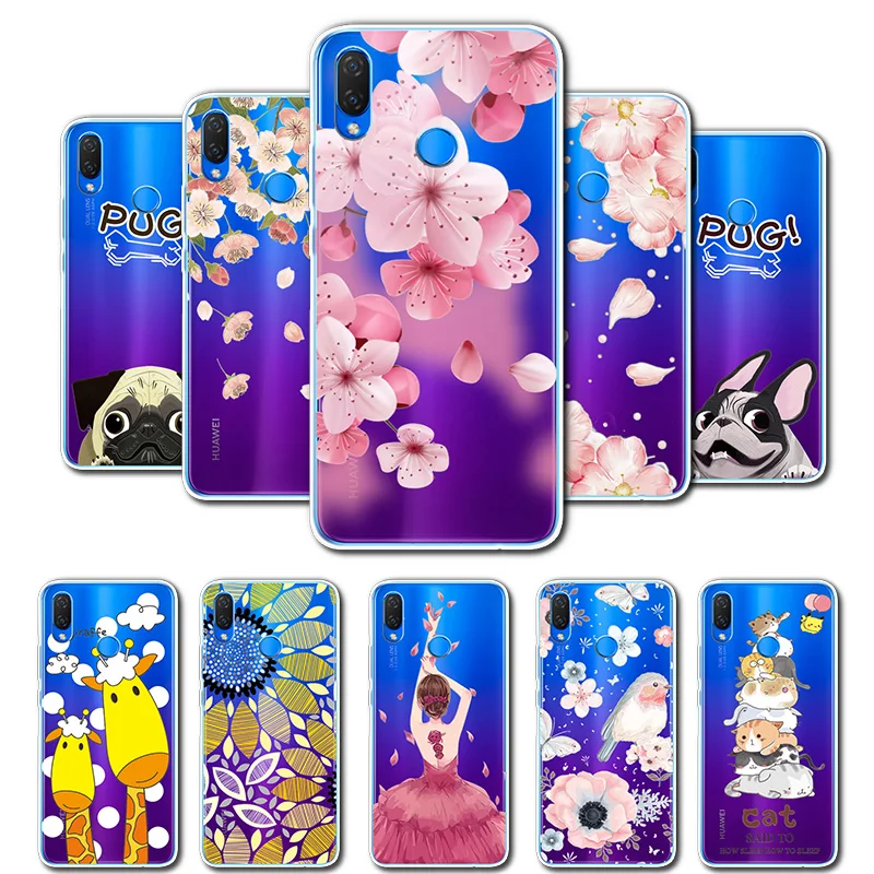 

3D Relief Lace Flowers Case Cover For Huawei P Smart Plus Cute Cat Soft Phone Shell Fundas For Huawei Nova 3i 3 i Capa Coque