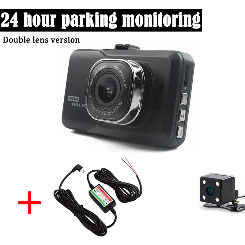 JUEFAN Автомобильная dvr камера 1080p видеорегистратор высокой четкости Автомобильный видеорегистратор dvr Автомобильная камера в зеркале двойной объектив камеры dashcam - Название цвета: 24H Dual cameras