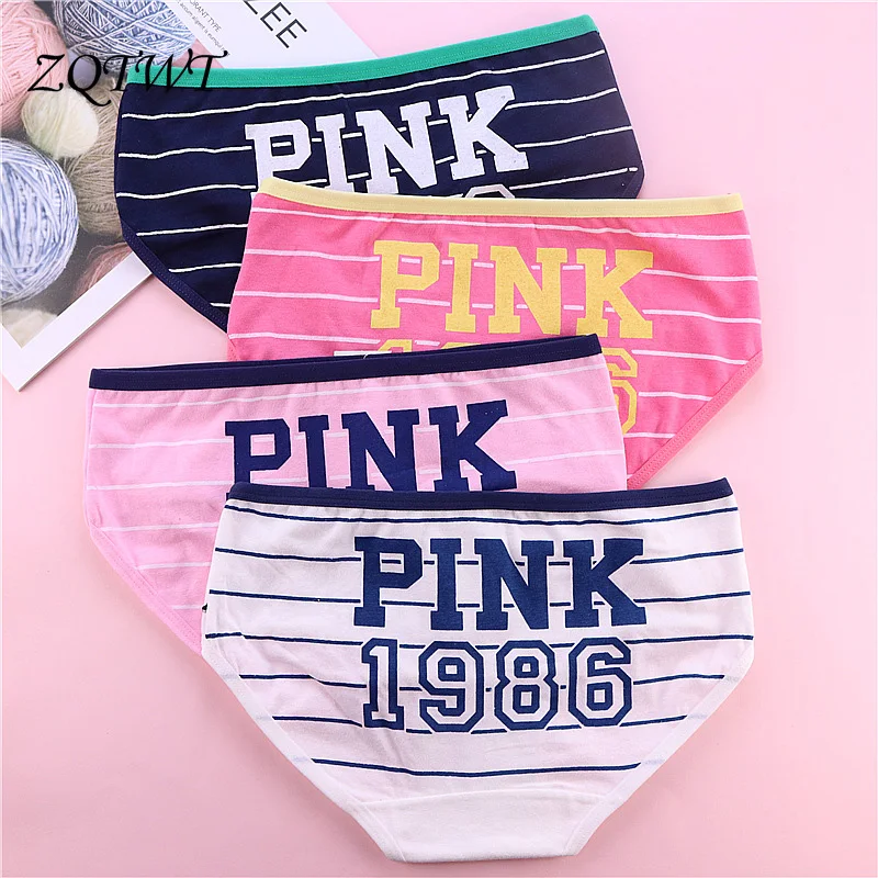 

ZQTWT Hot Sell Women's Panties Letter Pink 1986 Cotton Briefs Girls Striped Underwear Ladies Panty Female Sexy Lingerie Z3NK012