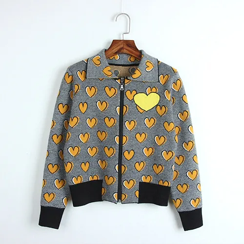 Chic women knitting coat 2018 autumn lapel heart shape jackets coat ...