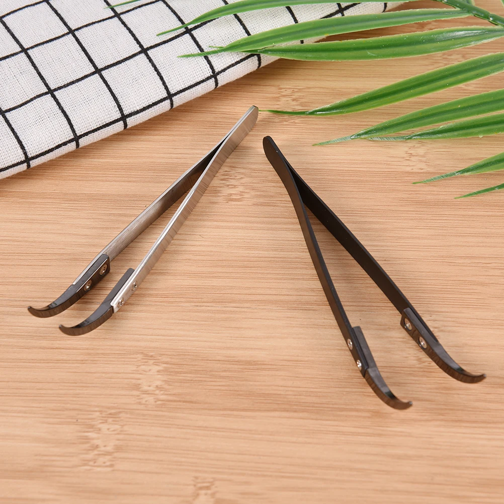 1pcs DIY Stainless Steel Hand Tools High Quality Black Bent Ceramic Tweezers Heat Resistant Non Conductive Ceramic Pointed Tip