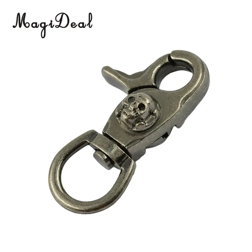 MagiDeal 2pcs Outdoor DIY Alloy Antique Silver Skull Snap Swivel Trigger Hooks Clips for keychain Climbing Caving Accessories
