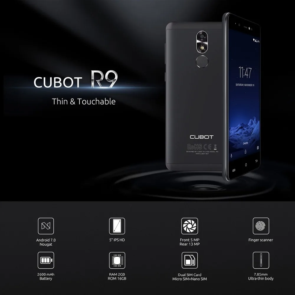 Чехол для CUBOT R9 3g Смартфон Android 7 0 5 дюймов ips Экран MTK6580A 4 ядра 1. Гц 2 Гб Оперативная