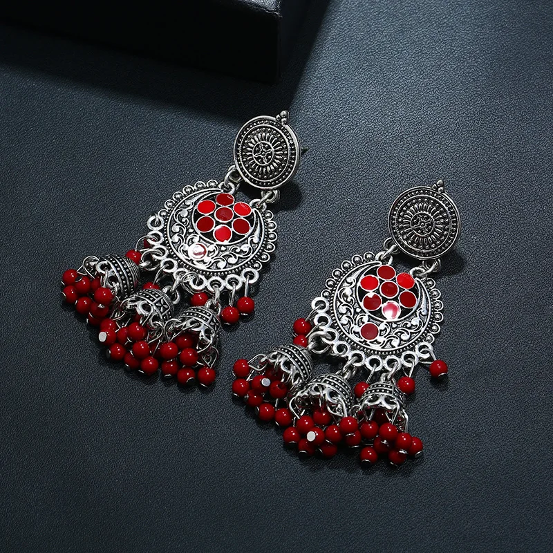 Индийские женские серьги Jhumka золотого и серебряного цвета большие длинные