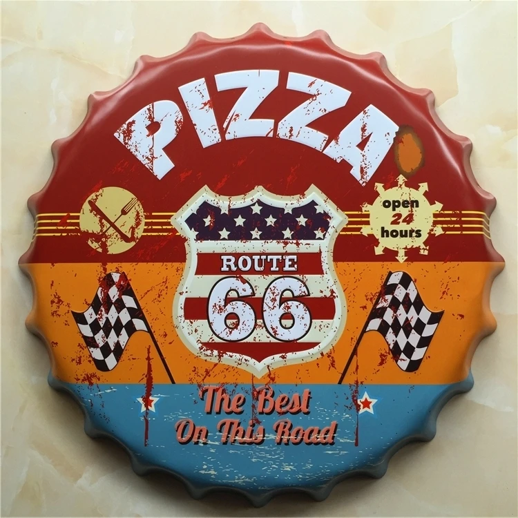 

Tin Sign "PIZZA" Vintage Metal Painting Beer cap Bar pub Hanging Ornaments Wallpaper Decor Retro Mural Poster Craft 42X42 CM