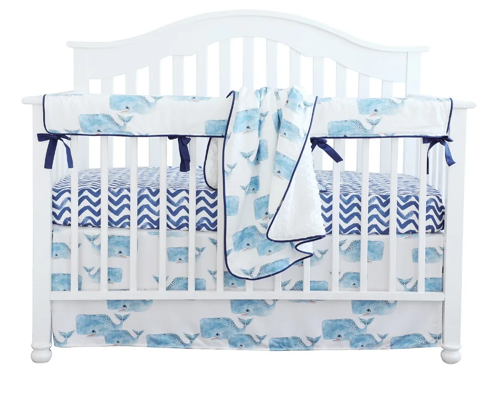 Baby Boy Crib Bedding Set Whale Nursery Crib Skirt Set Minky