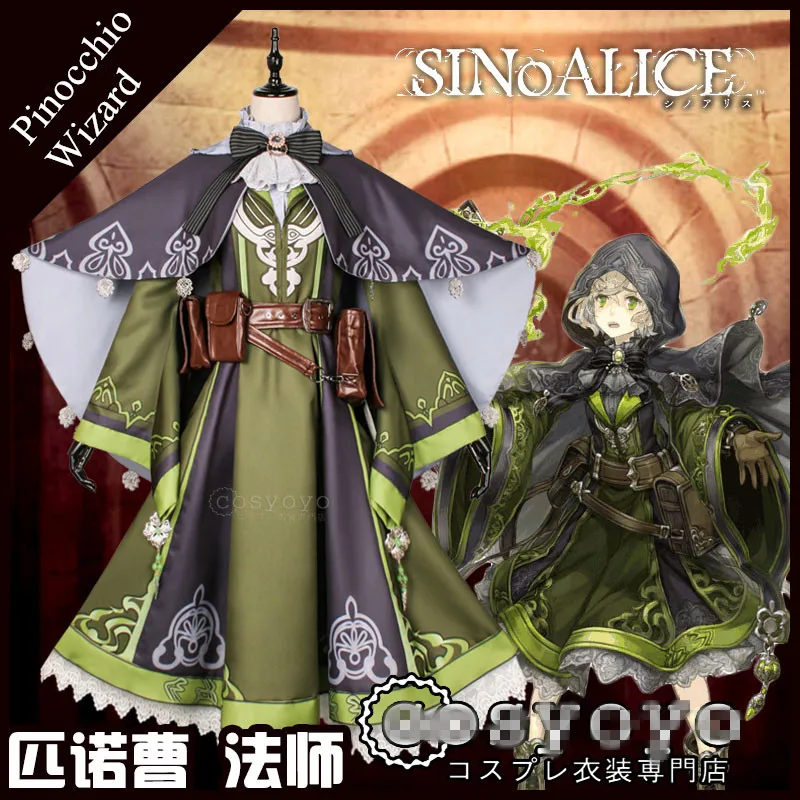 

Anime!SINoALICE Pinocchio Wizard Green Gothic Uniform Cosplay Costume Halloween Clothes Custom-made Size For Women Free Shipping