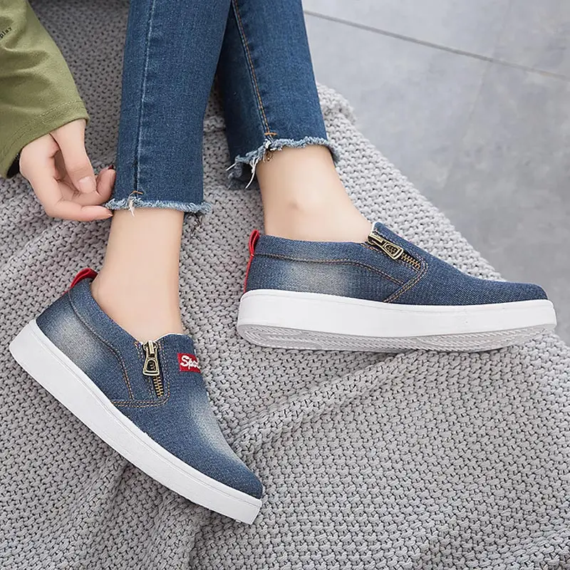 

sneakers for women autumn spring comfortable cloth canvas women shoes solid zipper casual shoes woman vulcanized shoes plus size