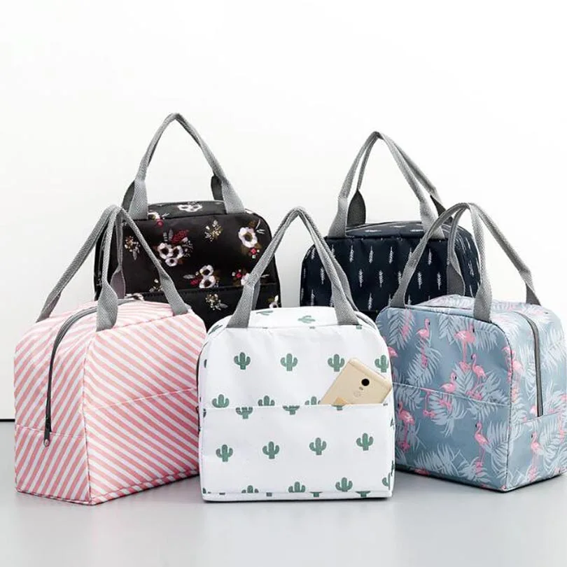Functional Pattern Cooler Lunch Box Portable Insulated Canvas Lunch Bag...