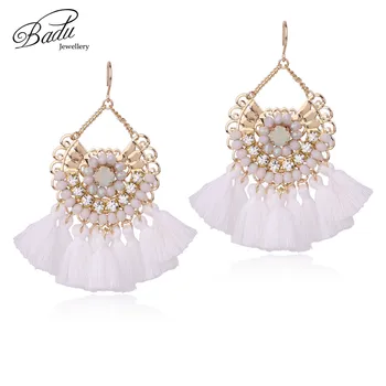 

Badu Women Bohemian Earrings Baroque Crystal White Tassel Long Earring Original 2017 New Fashion Jewelry Elegant Handcrafts