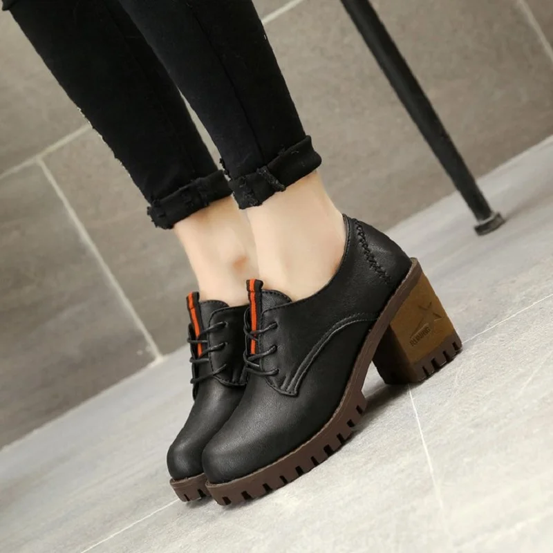 

British retro small shoes women with high heel 2018 spring new wild Korean casual college wind shoes