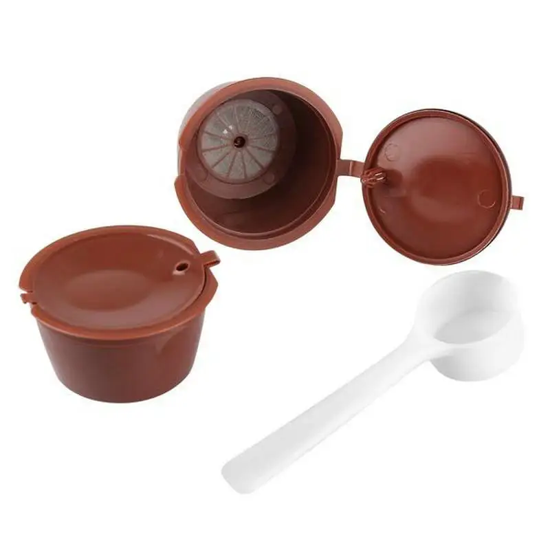 

Reusable Filters Coffee Capsule Cup Pod for Nescafe Dolce Gusto Coffee Machine Capsules SET 2 cups and 1pcs spoon Brown Color