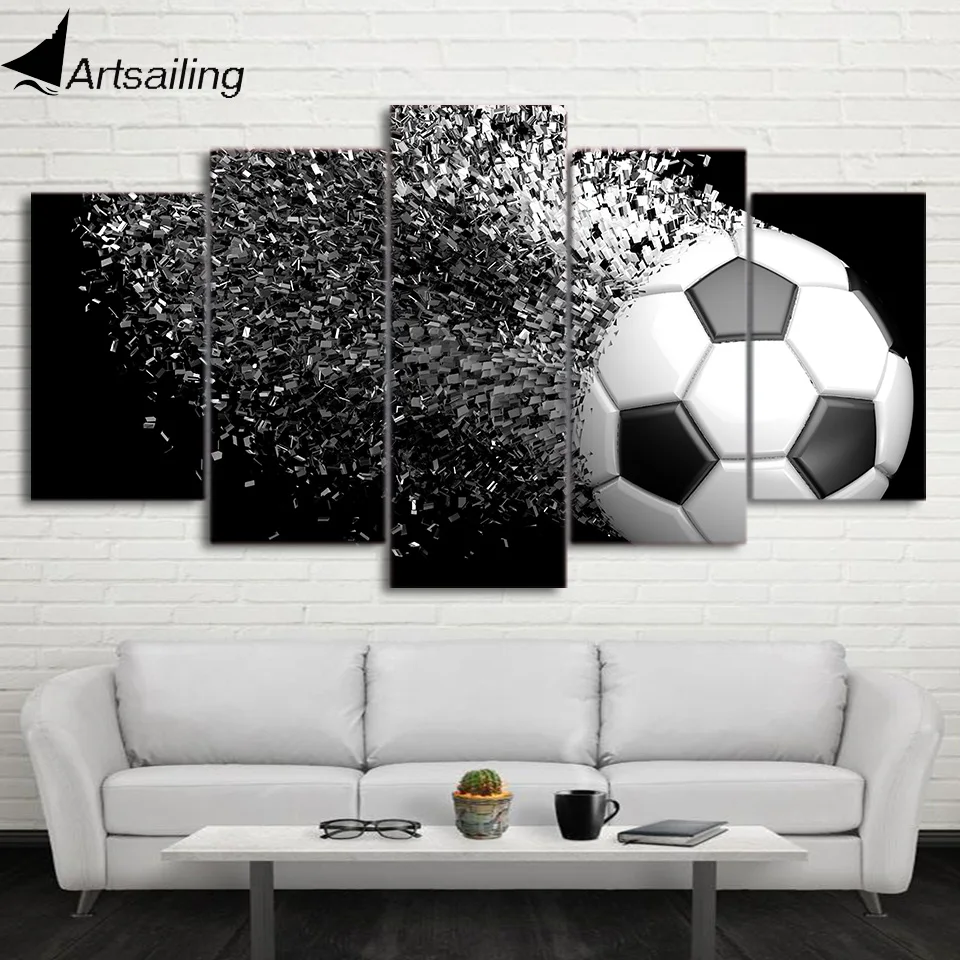 Hd Gedrukt 5 Stuk Canvas Art Voetbal Desintegratie Schilderij Muur Foto