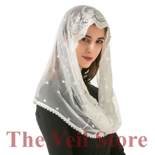 Хлопковая Цветочная кружевная Мантилья, Соборная Фата для церковного наряда, головной убор для латинских танцев, винтажная традиционная вуаль Velo Mantilla de Novia