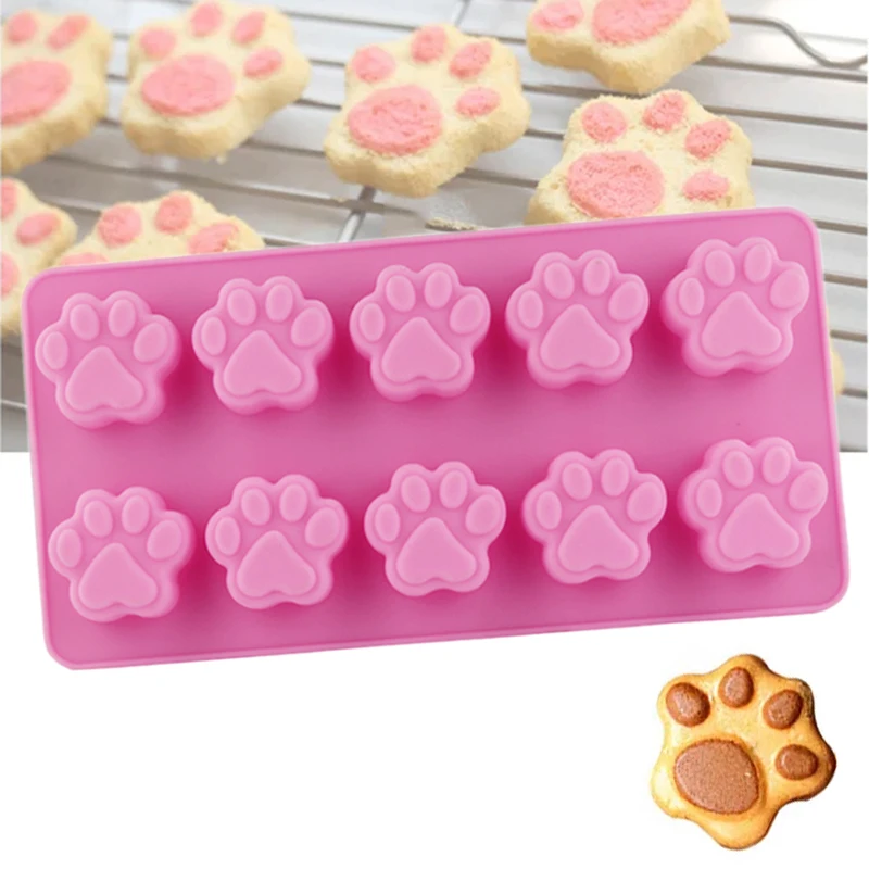 10 Paw Silicone Chocolate Molds Cookie Jelly Cat Dog Paw Chocolate Ice Mold  Cake DIY Baking Mould