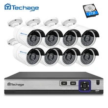 Techage H.265 8CH NVR Kit 4MP Security Camera POE CCTV System 8PCS Outdoor IP Camera IP66 Waterproof P2P Onvif Surveillance Set