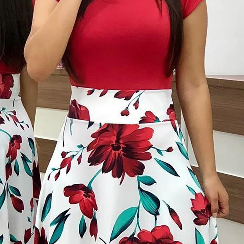 Summer Fake Two Piece Plus Size Floor-length Dress Women Short Sleeve Printing Dresses Female O-Neck Dot Long Maxi Vestidos
