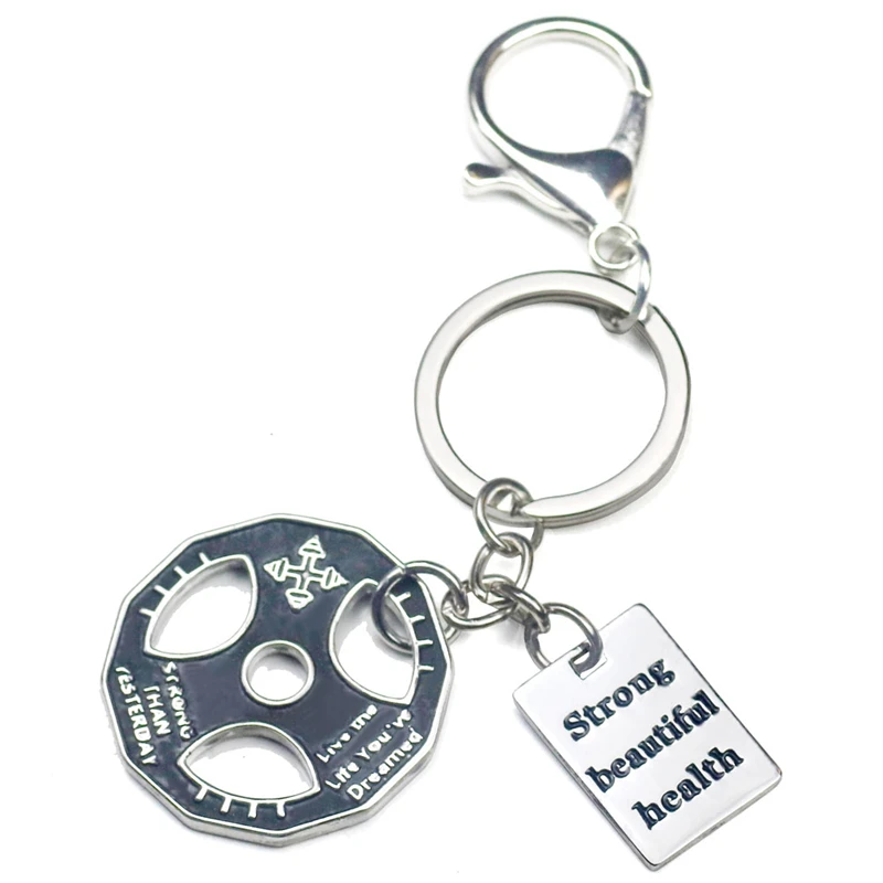 GYM Fitness Stainless Steel Keychains Monogram Engraving Pendant