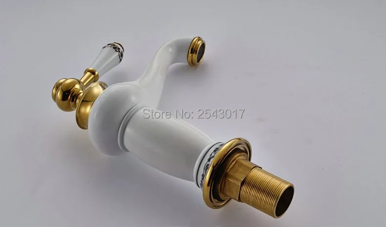 Античный медный латунный кран высокого качества для раковины белый керамический кран золотистого цвета смеситель для ванной комнаты ZR571