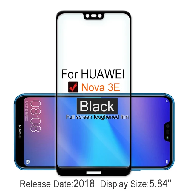 2 шт. полное покрытие Защита экрана для huawei P20 lite 9H чехол из закаленного стекла для Nova 3E ANE LX3 L23 LX1 L03 пленка - Цвет: NOVA 3E Black