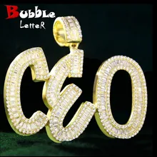 Nome personalizado número baguette letras pingente cor de ouro charme aaaa zircônia masculino hip hop colar corrente jóias de rocha