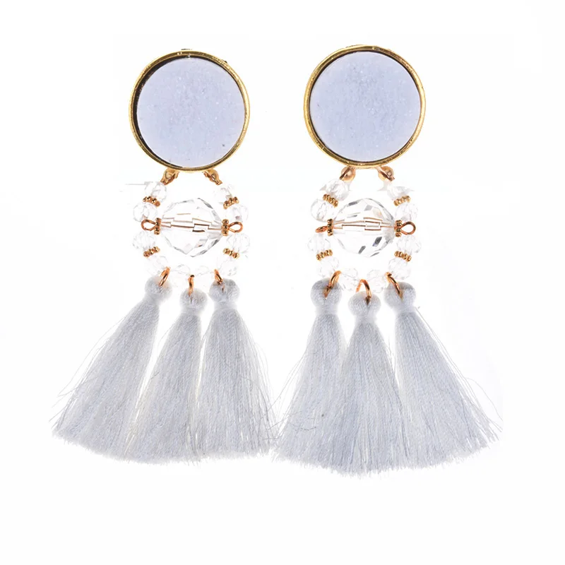 

JERPVTE Bohemian Long Statement Tassel Earrings Luxury Resin Beads Tassel Earrings For Women 9 Color Choice Stud Earrings