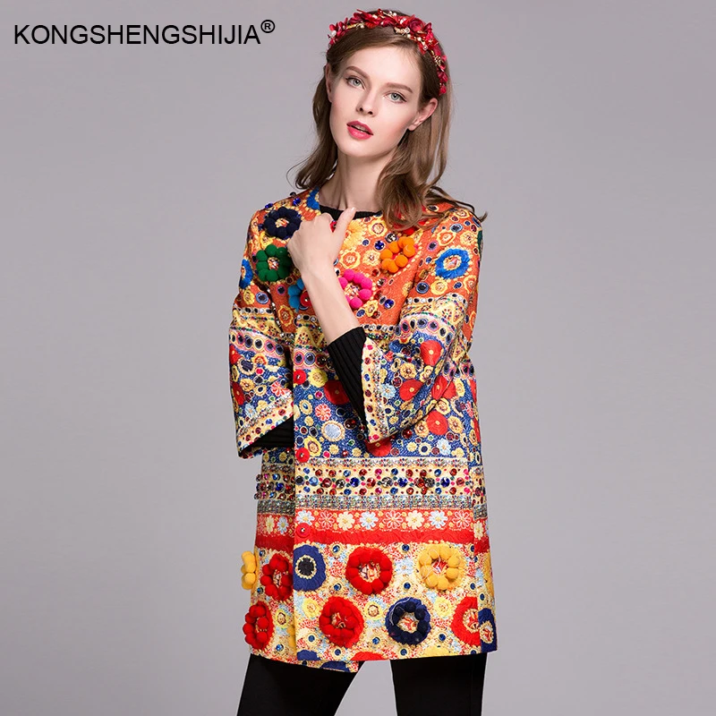 Vintage Novelty Coat 2017 Autumn New Fashion Daily Flowers Applique