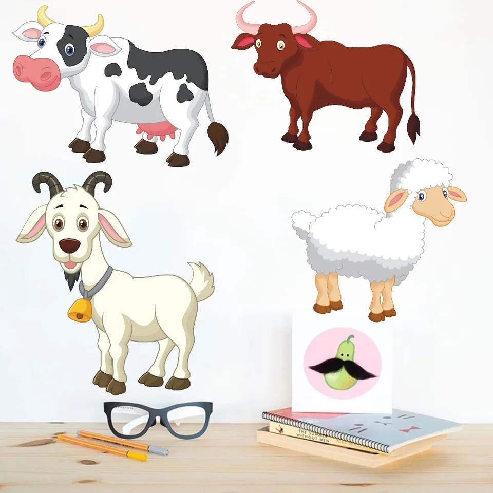 Cow Bull Goat Cartoon Cute Animals Wall Art Decals For Kids Nursery Bedroom Home Decor Vinyl Wall Sticker Removable Wallpaper