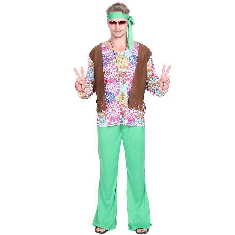 

Men 70s Retro Hippie Peace And Love Cosplay Adult Halloween Costume For Adult Men Carnival Party Family Group Fancy Suit