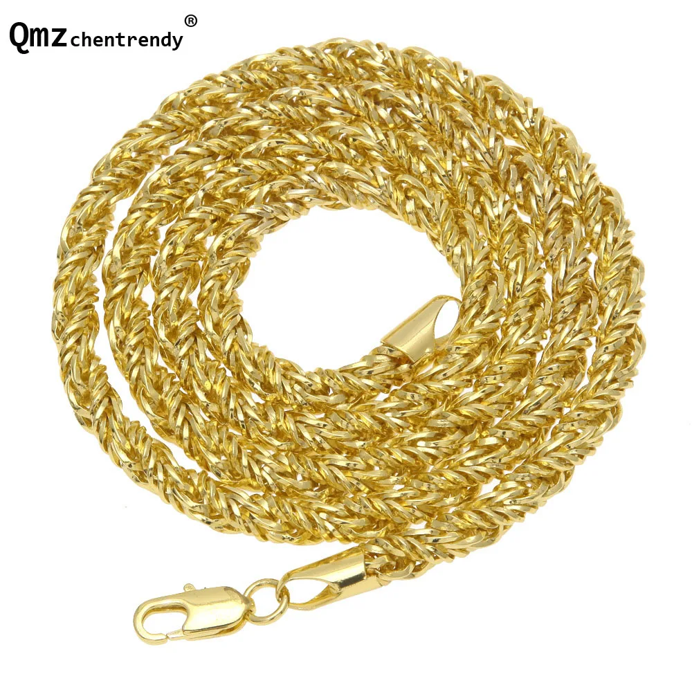 

Hip Hop Bling Men's Thorn twist Rope Chain Gold Necklace 75cm 6.5mm size hiphop Dj Rope Copper Necklace Hipster Jewelry