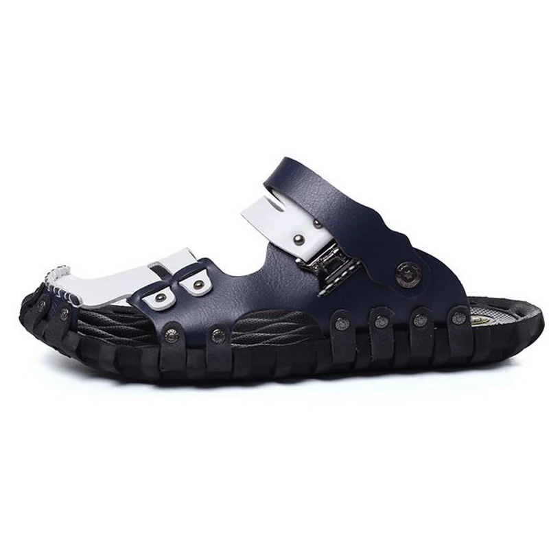 Tangnest/Новинка года; пляжные сандалии для мужчин; модные летние разноцветные массажные мужские туфли без застежек на плоской подошве для отдыха; мужские тапочки; XML212 - Цвет: Blue